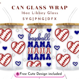 Baseball Mama Svg, 16oz Libbey Glass Can Svg file Cup Wrap, Mama Svg, Baseball Mom Svg,  Svg, Baseball Mama Love Design, Baseball Svg