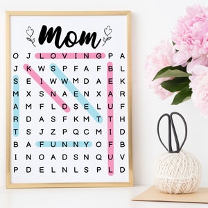Mom/Mum Word Search Sign SVG,Mother's Day Word Search Sign SVG,Mother's Day Gift Idea,Cut File Instant Download For Cricut.
