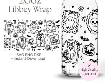 Spooky Ghost Halloween 20oz Glass Can Wrap SVG PNG, Cute Gothic Ghost Pumpkin Libbey Wrap