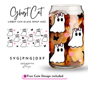 Halloween Ghost Cat Svg, 16oz Libbey Can Glass Svg, Cute Halloween Svg, Cute Ghost Cat, Groovy Ghost Svg, Spooky Vibes Svg, Cat Lover Gift