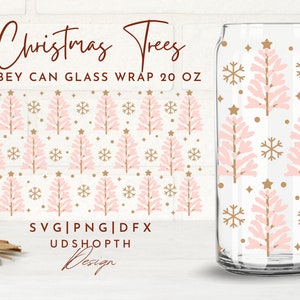 Christmas Trees and Snowflake Can Glass Svg,20oz Libbey Full Wrap Svg,Christmas Can Glass,Winter Holiday Svg,Cute Xmas Svg,Libbey Template