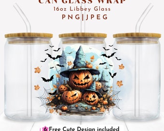 Halloween Pumpkin 16oz Glass Can Wrap Png, Pumpkin Cup, Pumpkin Face, Fall Vibes, Halloween Witch, Halloween Glass Cup, Sublimation Design