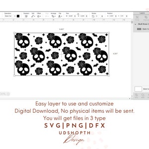Flower Skull Svg for Libbey Can Glass 16oz,halloween Can Glass Wrap Svg ...