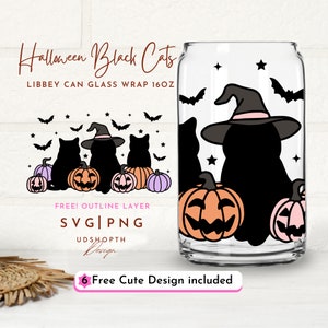 Halloween Black Cat and Pumpkin 16oz Glass Can Wrap Svg, Halloween Glass Can, Cute Halloween Svg, Halloween pumpkin, Cat Mom, Cat Lover Gift