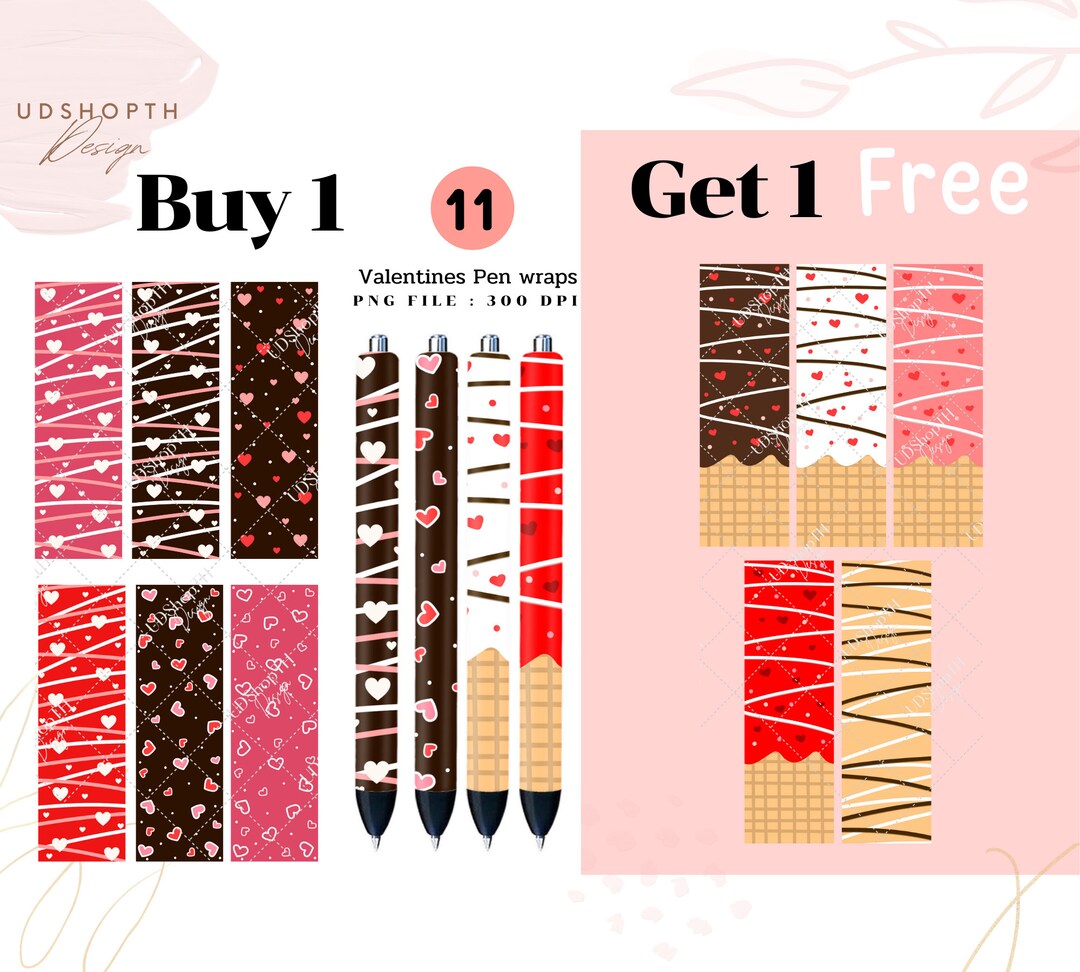 Valentines Pen Wraps, Pen Wrap PNG, Valentines Day Bundle Glitter ...