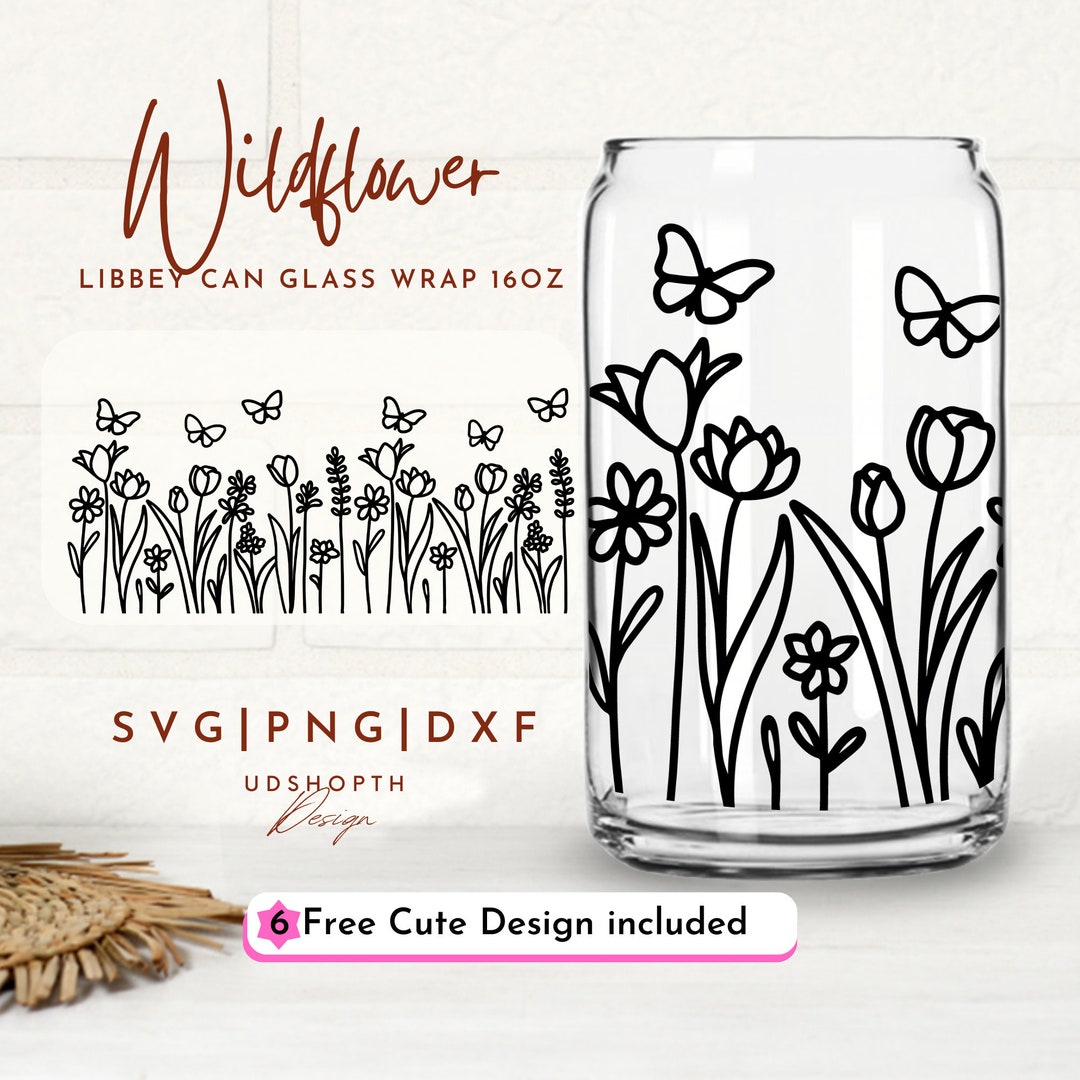 Wildflower 16oz Libbey Wrap Svg, Flower Glass Can Svg, Wildflower Svg ...