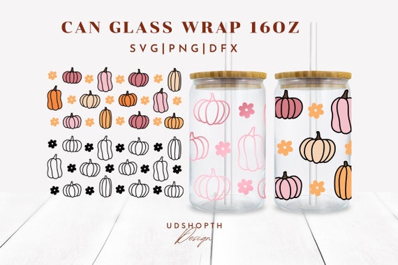 Fall Pumpkins SVG For 16oz Libbey Can Glass Wrap SVG,Pumpkin Svg,Pumpkin Wrap Template,Retro Halloween Svg,Coffee glass can,Beer glass Svg