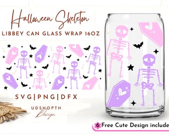 Halloween Skeleton Svg, Halloween Glass Can Svg, 16oz Libbey Can Glass Svg, Love Halloween Svg, Spooky Season Svg, Fall Halloween Gift