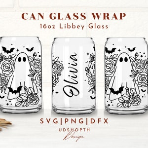 Retro Halloween Svg, Rose Floral Ghost Svg, 16oz Libbey Can Glass Svg ...