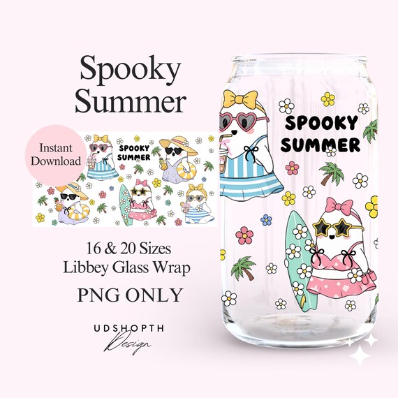 Coquette Spooky Summer Png 16oz Libbey Glass Can Wrap PNG, Spooky Mama Png, Funny Ghost Summer Png, Beach Ghost Png, Digital Download