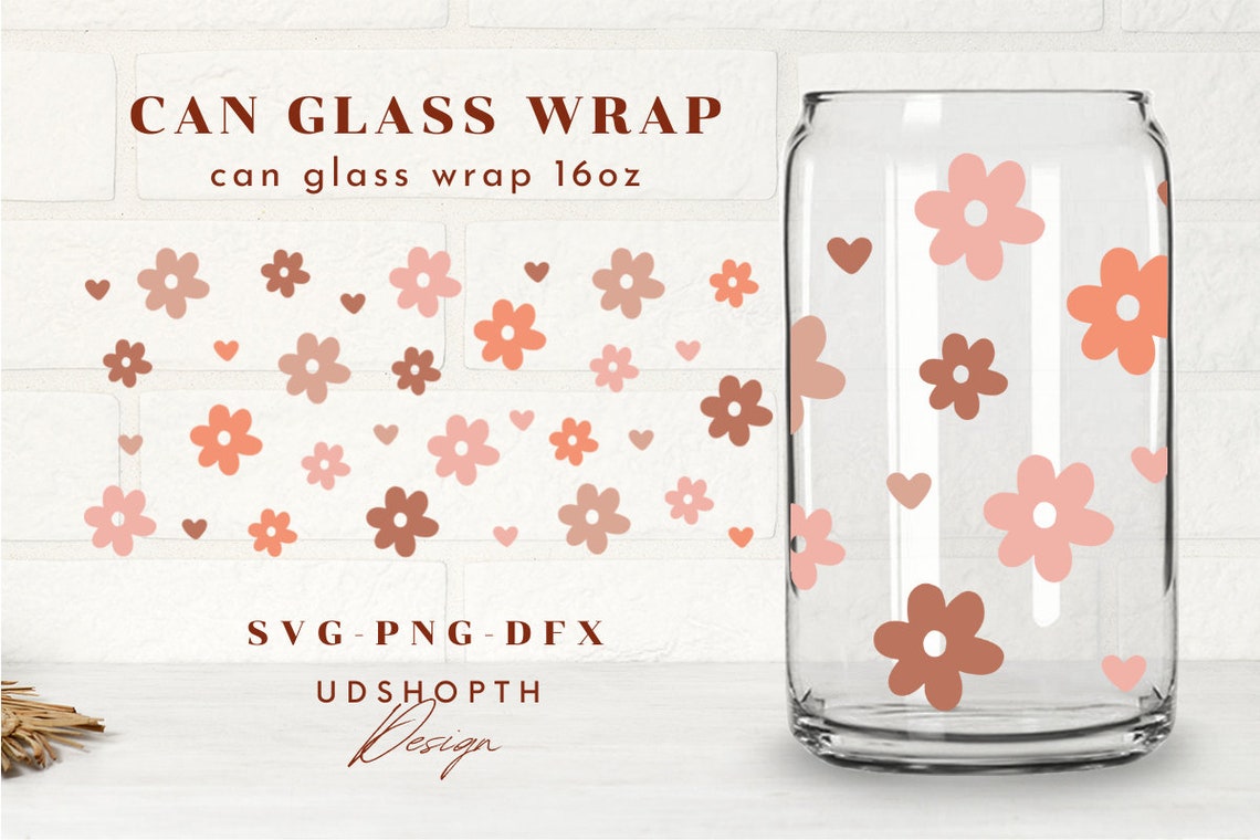 Retro Flower Svg, Groovy Flowers Svg, 16oz Libbey Can Glass Wrap Svg ...