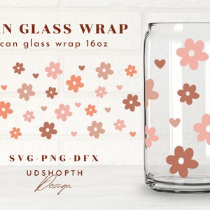 Retro Flower Svg, Groovy Flowers Svg, 16oz Libbey Can Glass Wrap Svg, Hippie Flower Svg,Flower Svg,Daisy Svg,Beer Can Glass Svg,Soda Can Svg