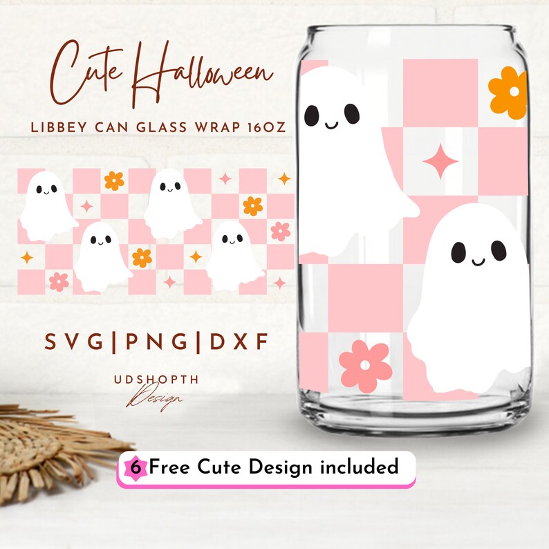 Cute Halloween 16oz Libbey Glass Can Svg, Halloween Cute Ghost, Ghost ...