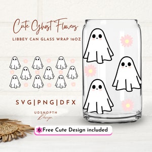 Ghost Flower Svg, Pastel Halloween Svg, 16oz Libbey Can Glass Svg, Daisy Ghost Svg, Halloween Glass Can Svg, Floral Ghost, Spooky Season Svg