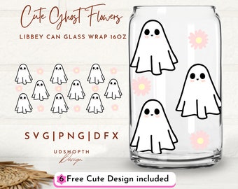 Ghost Flower Svg, Pastel Halloween Svg, 16oz Libbey Can Glass Svg, Daisy Ghost Svg, Halloween Glass Can Svg, Floral Ghost, Spooky Season Svg
