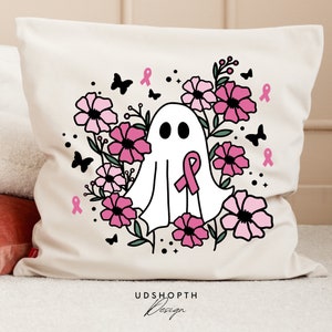 Breast Cancer Halloween Ghost Svg, Pink Ghost Png, Breast Cancer Svg, Floral Ghost Svg, Cancer Ribbon Svg, Floral Ghost Outline Svg image 5