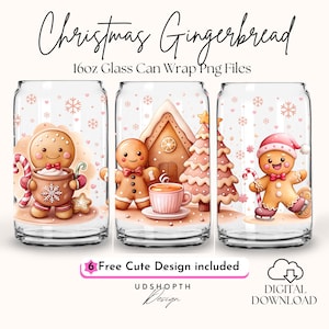 Weihnachten Lebkuchen 16 Unzen Libbey Glasdose Png, Lebkuchendose Glas Png, Niedliche Weihnachtslebkuchenschale Wrap Png, digitaler Download