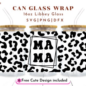 Mama Leopard Print Svg, 16oz Libbey Glass Can Svg file Cup Wrap, Mama Svg, Mama Leopard Design, Mom Life Svg, Gift for Mom, Beer Can Glass