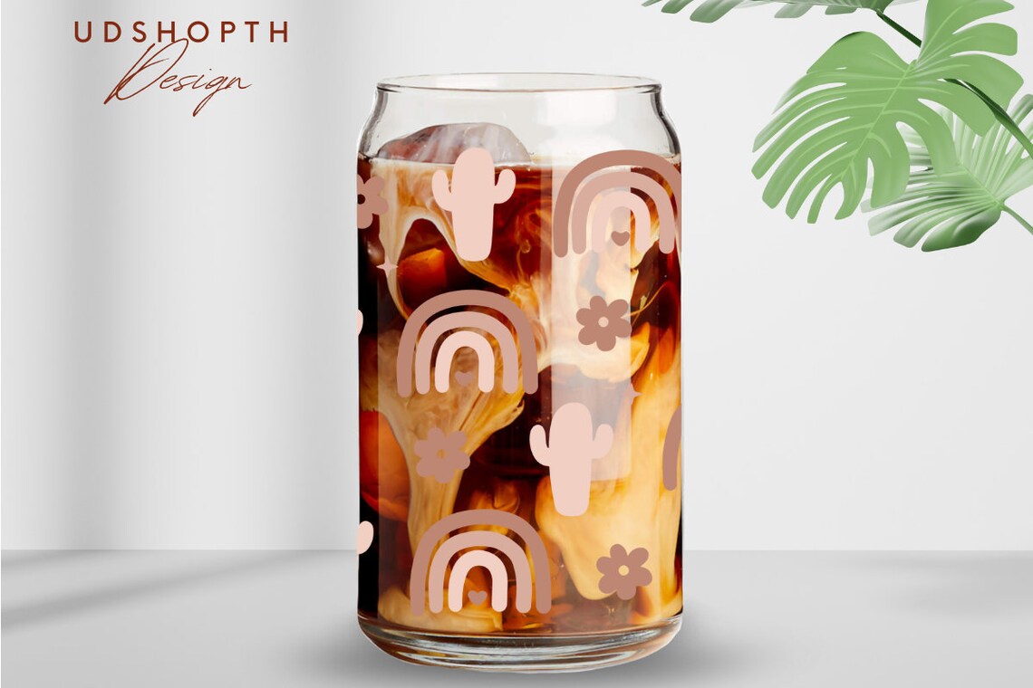 Boho Rainbow Catus Can Glass SVG, 16oz Libbey Full Wrap Svg, Boho ...