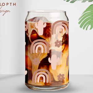Boho Rainbow Catus Can Glass SVG, 16oz Libbey Full Wrap Svg, Boho ...
