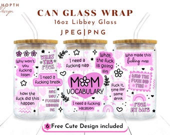 Słownik mamy Png, 16oz Libbey Glass Can Png plik Cup Wrap, Mama Sublimacja Wrap, Zabawny prezent dla mamy Mama projekt Wrap, Mama Tumbler Png, Życie mamy