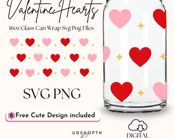 Valentine hart 16oz Libbey glas kan wrap Svg, Valentine hart glazen beker, Valentijnsdag geschenken, Valentine Cup wrap ontwerp digitale download