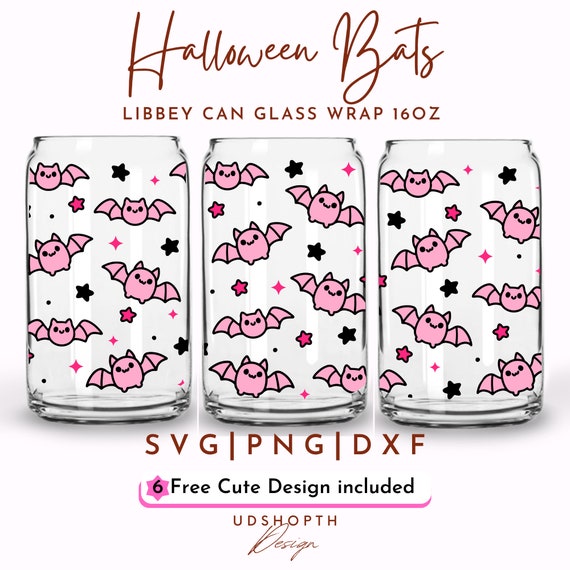 Halloween Bats 16oz Libbey Glass Can Svg, Halloween Glass Can, Cute Bats Svg, Spooky Halloween Svg, Halloween Iced Coffee, Halloween Gifts