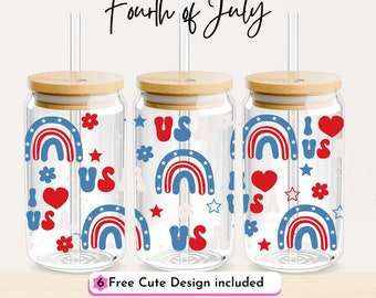 4th of July Glass Can Svg, 16oz Libbey Wrap Svg, America Rainbow Svg, Patriotic Rainbow Glass Can Svg, USA Svg, America Svg, Patriotic Svg