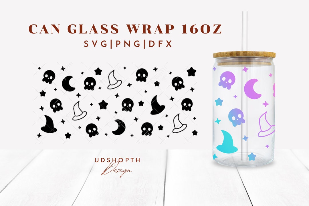 Skull Svg for Libbey Can Glass 16oz, Halloween Can Glass Wrap Svg ...