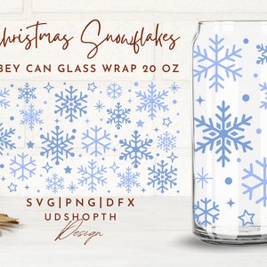 Winter Snowflake Christmas Can Glass Svg, 20oz Libbey Full Wrap Svg, Flake Winter Svg, Winter Holiday Svg, Christmas gifts, Libbey Template