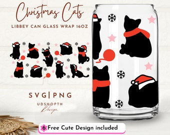 Weihnachten Katzen 16 Unzen Glas Dose wickeln, schwarze Katze Weihnachten, lustige Katze SVG, Katze Liebhaber SVG, Meowy Weihnachten, Katze Pfote SVG, Frohe Feiertage