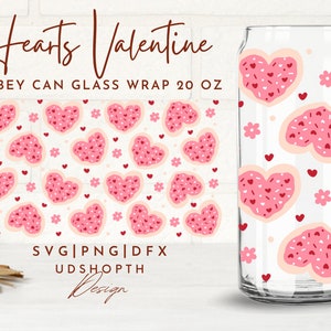 Heart Valentine with Flower Can Glass Svg, 20oz Libbey Full Wrap Svg, Cute Valentine svg, Valentines Day Svg, Valentine Love,Libbey Template