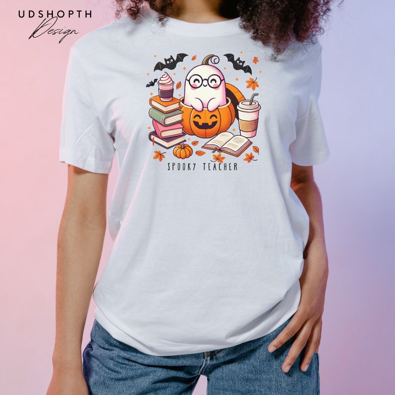 Läskig lärare png, spöklärare png, söt spöke png, Halloweenlärare, läskig säsong png, spökläsningsbok png design, digital nedladdning bild 4