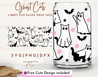 Ghost Cat Svg, Halloween Cat Svg, 16oz Libbey Can Glass Svg, Boo Svg, Black Cat Svg, Spooky Season Svg, Spooky Vibes Svg, Cat Lover Gift
