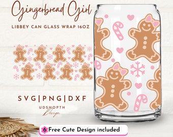 Lebkuchen Mann und Frau Bier kann Glas svg, 16 Unzen Libbey Full Wrap svg, rosa Weihnachten svg, Winterurlaub svg, niedliche Weihnachten, Libbey Template