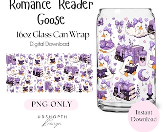 Romance Reader Goose 16oz Glass Can Wrap PNG (Digital Download)
