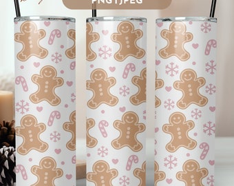 Lebkuchenmann Png, 20 Unzen Skinny Tumbler Wrap Png, Weihnachtsbecher, Feiertagsbecher, Lebkuchen Sublimation Wrap Png, niedlicher Weihnachtsbecher