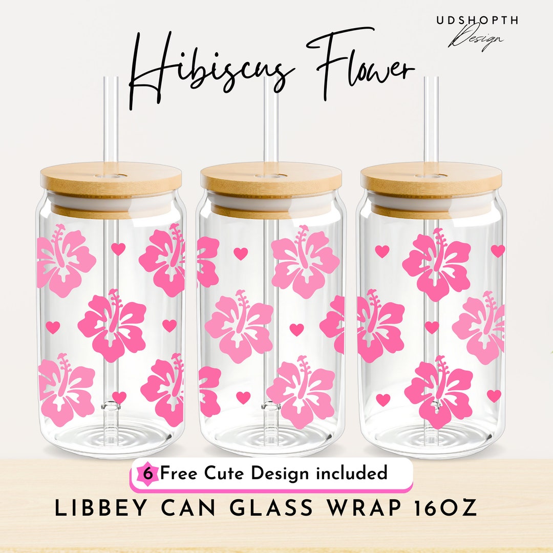 Hibiscus Flower Glass Can Svg, 16oz Libbey Wrap Svg, Summer Svg