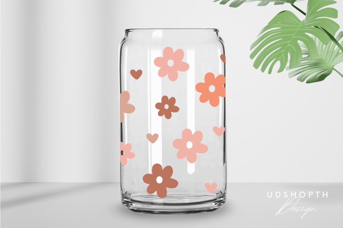Retro Flower Svg, Groovy Flowers Svg, 16oz Libbey Can Glass Wrap Svg ...