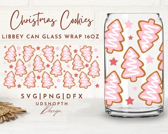Christmas Tree Cookies Can Glass Svg, 16oz Libbey Full Wrap Svg, Pink Christmas Svg, Winter Holiday Svg, Cute Xmas Svg, Libbey Template