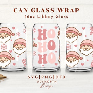 Pink Santa Claus Can Glass Svg, 16oz Libbey Full Wrap Svg, Retro ...