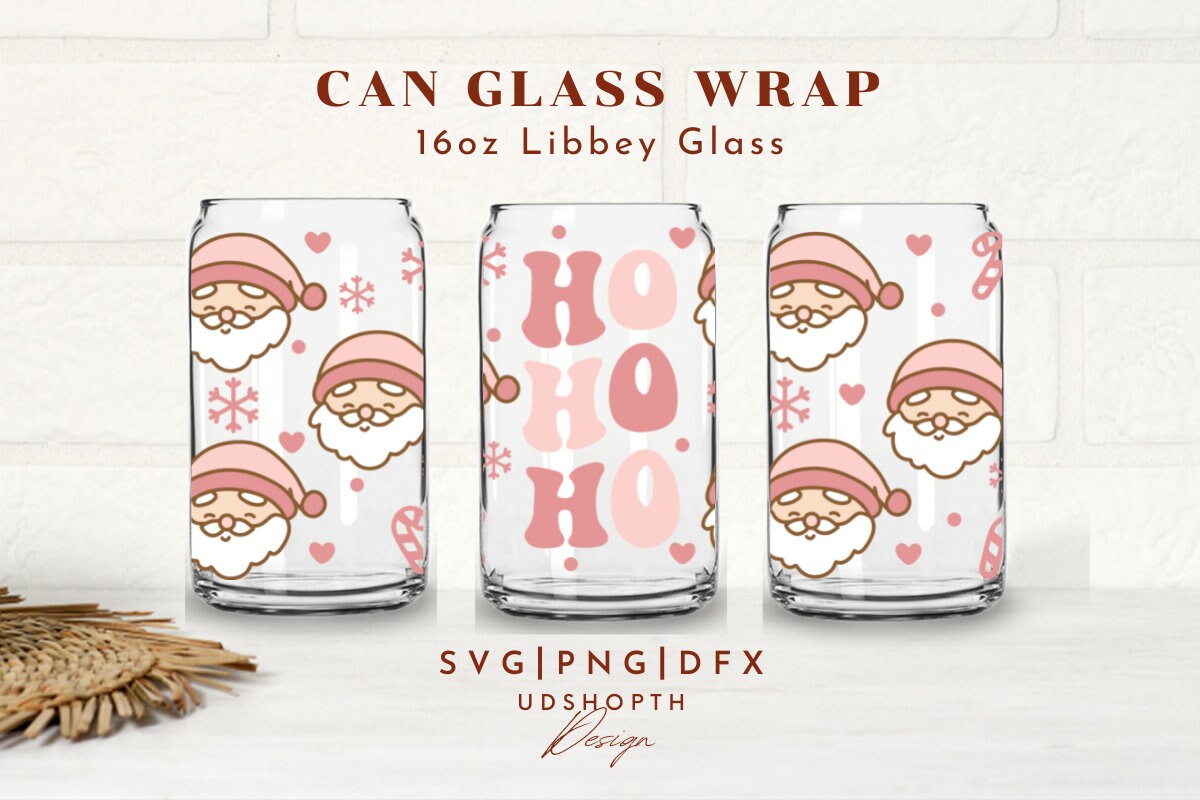 Pink Santa Claus Can Glass Svg, 16oz Libbey Full Wrap Svg, Retro ...