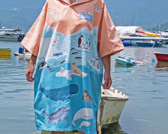 Arctic marinelife unisex cloak towel with side pockets (microfiber)