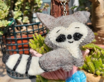 Xmas gift Nepal handmade felted wool Raccoon keychain  - 8 x 9 CM