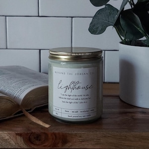 Lighthouse Soy Wax Candle | Ocean Scent, Christian Gift, Hidden Bible Scripture, Sympathy Candle, Christian Encouragement, Coastal