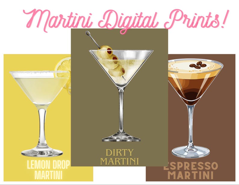 Vintage Martini Cocktail Prints – Bar Wall Art Set (digital Download ...