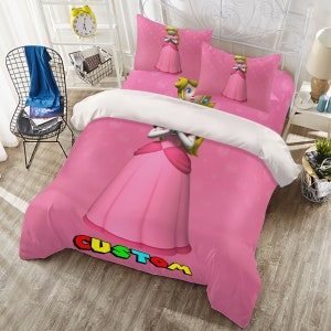 Prinzessin Peach Bettwäsche, Super Mario Bros Bettwäsche, drei- oder vierteiliger Bettbezug-Bettwäscheset