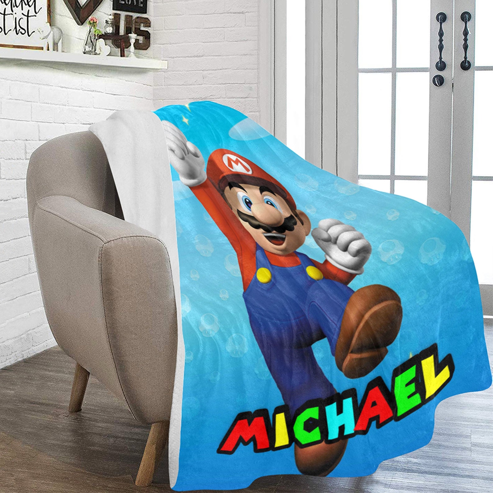 Super Mario Bros Blanket Custom Super Mario Name Blanket Etsy