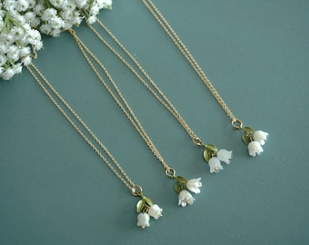 Lily of the valley necklace flower necklace gift for her wedding necklace bridal necklace bridsmaid necklace,birthday gift,bride necklace