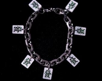 Bransoletka z zawieszkami Mahjong Tile // Kolczyki z akrylu cięte laserowo